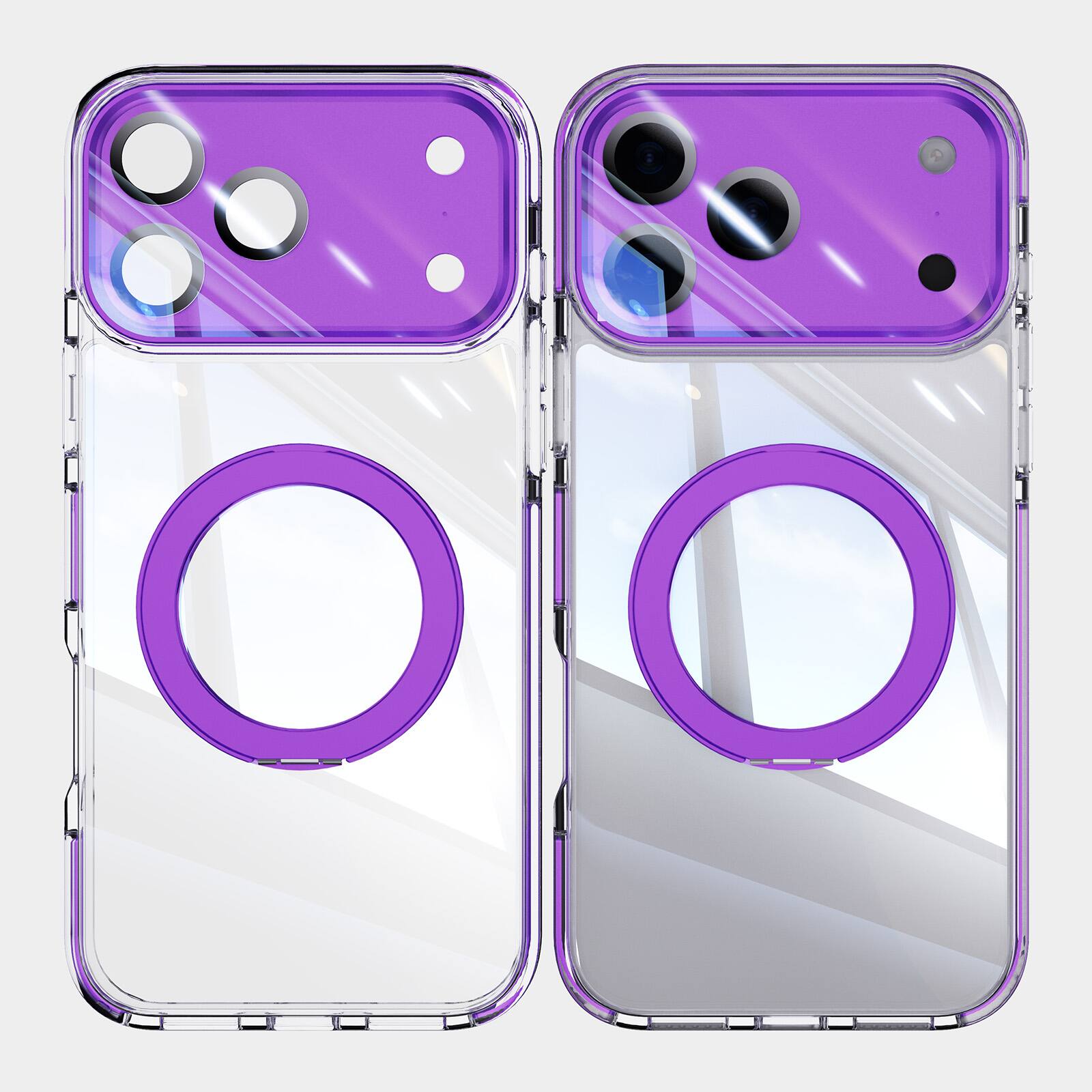 Angle. Dteck - Magnetic Clear Phone Case for Apple iPhone 17 Pro Max with Metal Rotating Stand,Shockproof PC+TPU Slim Transparent Cover - Darkpurple.