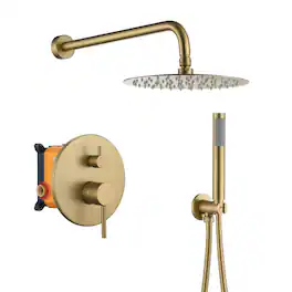 Boyel Living - 1-Spray 10 in. Round Wall Mount Fixed and Handheld Shower Head 1.8 GPM with Pressure Balance Valve - Brushed Gold