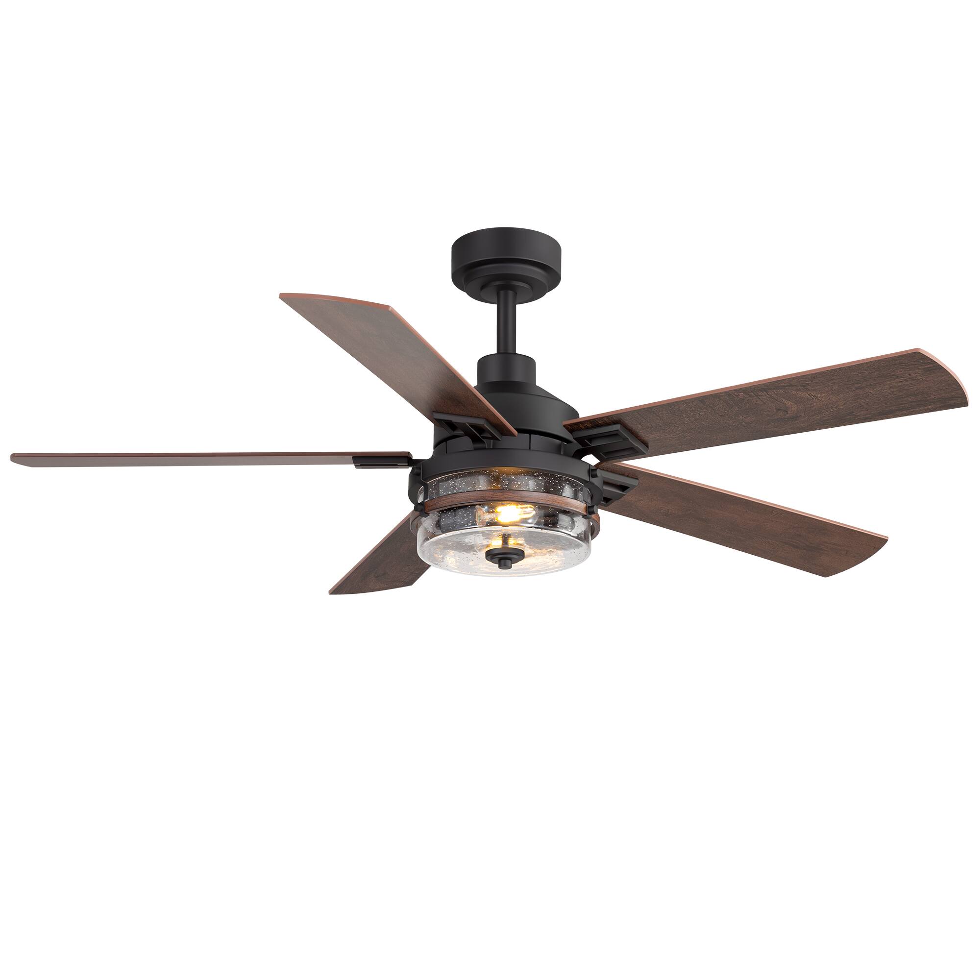 Angle. Breezary - 52-Inch Modern Ceiling Fan with 5 Dual-Finish Plywood Blades, DC Motor, 6-Speed Remote Control with Timer - Matte Black.