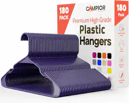 Campior - Plastic Hangers – 180-Pack, Heavy-Duty, Slim, Space-Saving, Non-Slip Notches, for Dresses, Suits, Jackets & More - Purple