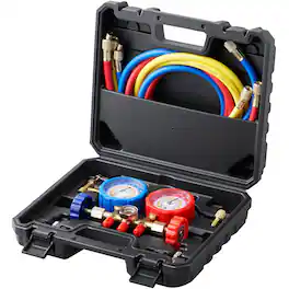 VEVOR - AC Gauge Set - 3 Way AC Manifold Gauge Set for R134A R22 R12 R502 Refrigerant, Freon Gauges with 5ft Hoses, Couplers - Black