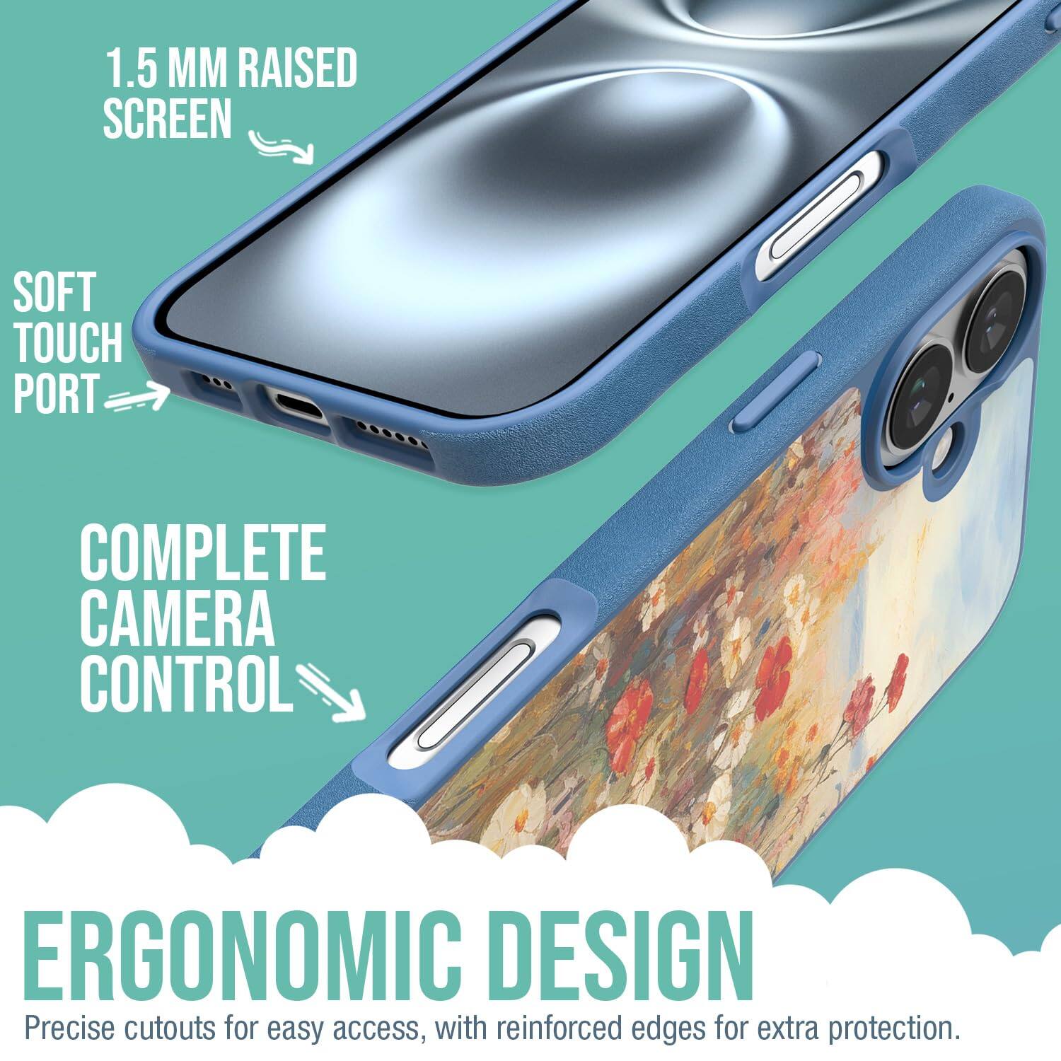 1.5 MM RAISED SCREEN  
SOFT TOUCH PORT  
COMPLETE CAMERA CONTROL  
ERGONOMIC DESIGN  

Precise cutouts for easy access, with reinforced edges for extra protection.