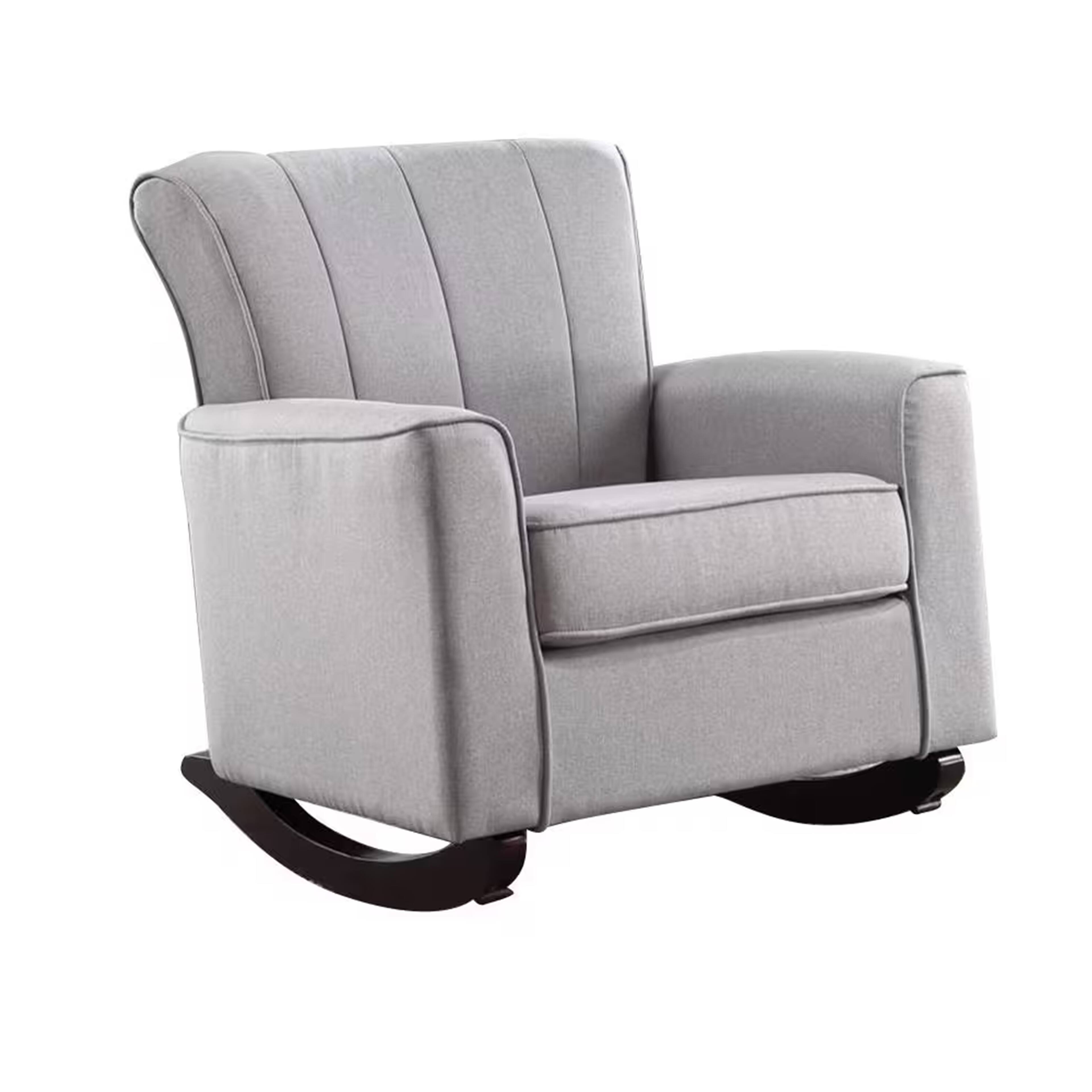 Front. Manhattan Lane - 34 Inch Rocking Chair, Wood Frame, Vertical Channel Tufted Gray Linen - Gray, Black.