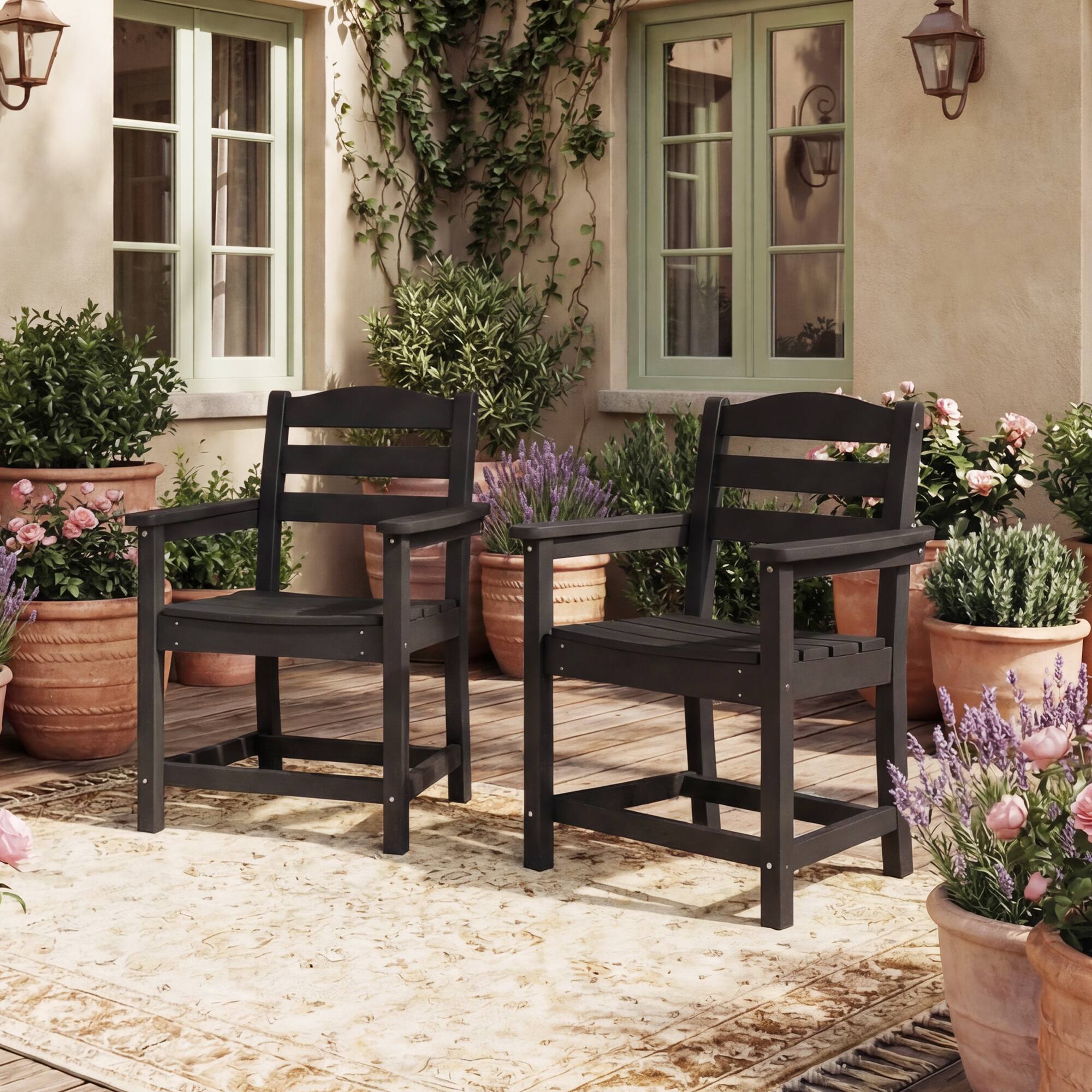 Left. Famapy - Pairs of HDPE Outdoor Dining Chair - 4 Colors Weatherproof Patio Armchair for Garden, Poolside 330LBS Capacity - Black.