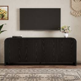 Whisen - Curved Edge TV Stand for TVs up to 70" with Push-to-Open Cabinets,Adjustable Shelves and Cable Management - Black