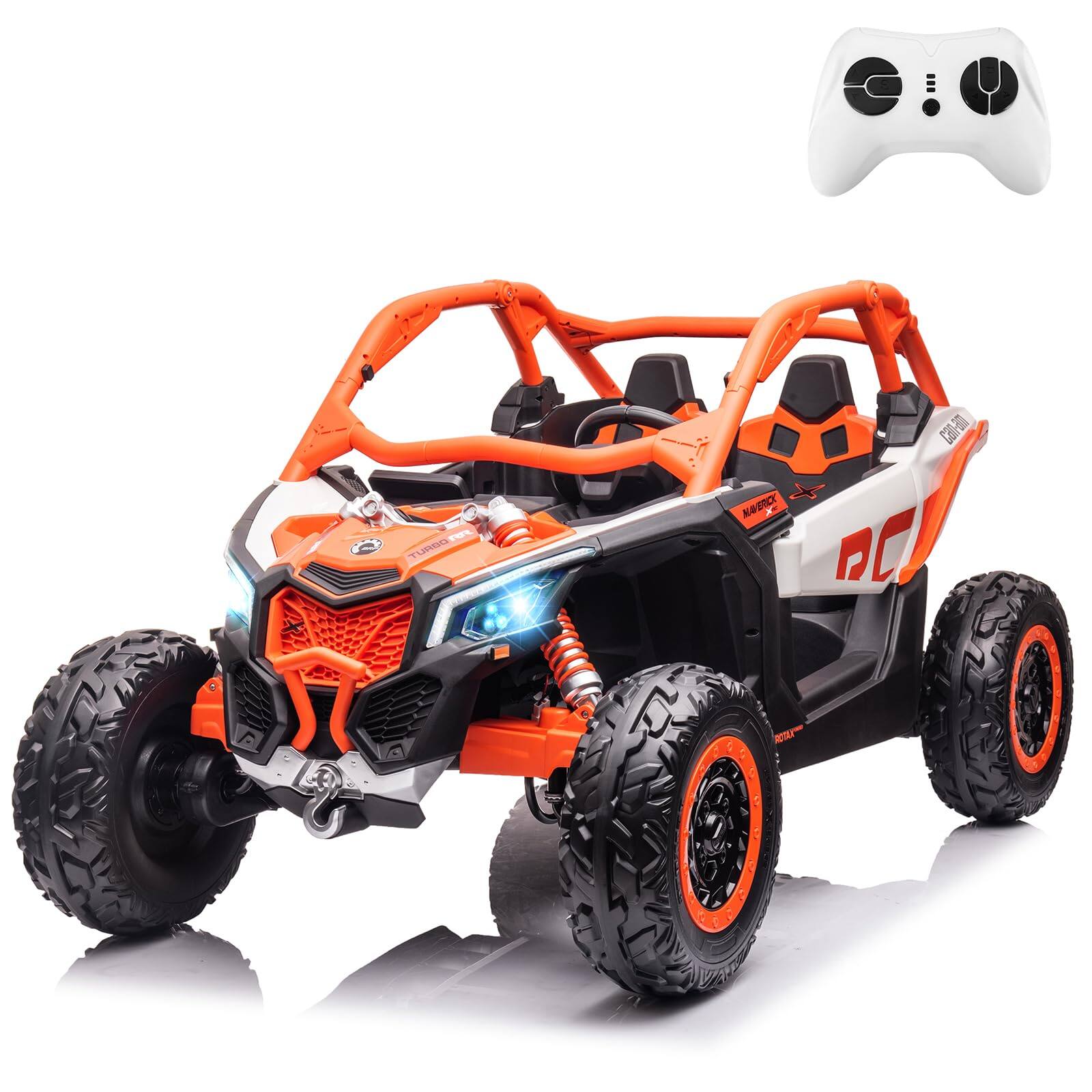 Front. Maxxis Merch - 2 Seats Ride on UTV with Remote Control for Kids, 2 * 24V Batteries 4 * 200W Motors Licensed by CAN-AM UTV.