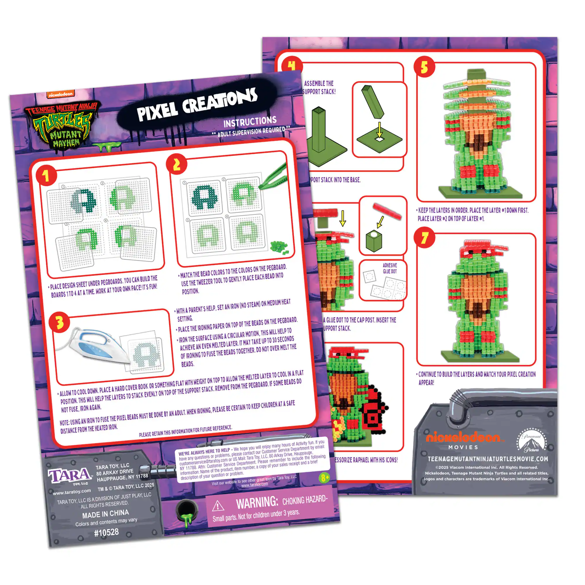 Teenage Mutant Ninja Turtles Pixel Creations Instructions:

1. Assemble the stack!
2. Follow the instructions.
3. Supervision recommended.
4. Pixel Creations are for ages 8 and up.
5. Stack base and beads are included.
6. Choose your design and place the beads on the stack.
7. Use the tweezers to pick up and place the beads.
8. The surface is heated, so be careful when handling it.
9. Fuse beads together to achieve your desired design.
10. Once you're done, let the beads cool down.
11. Stack is for ages 8 and up.
12. Follow the instructions and be safe while using the heated surface.
13. Stack is for ages 8 and up.
14. Stack is for ages 8 and up.
15. Stack is for ages 8 and up.
16. Stack is for ages 8 and up.
17. Stack is for ages 8 and up.
18. Stack is for ages 8 and up.
19. Stack is for ages 8 and up.
20. Stack is for ages 8 and up.