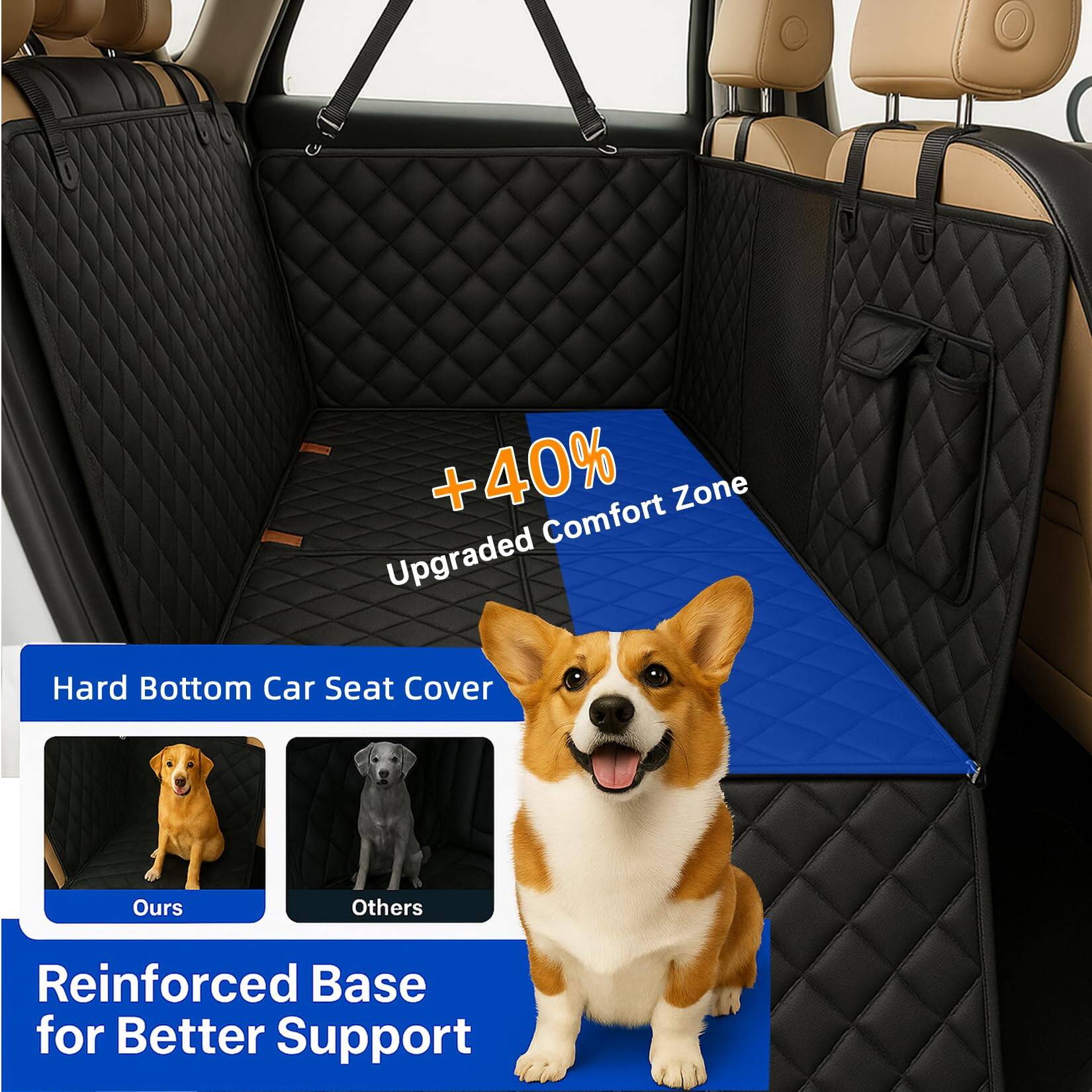 +40% Upgraded Comfort Zone

Hard Bottom Car Seat Cover

Ours | Others

Reinforced Base for Better Support