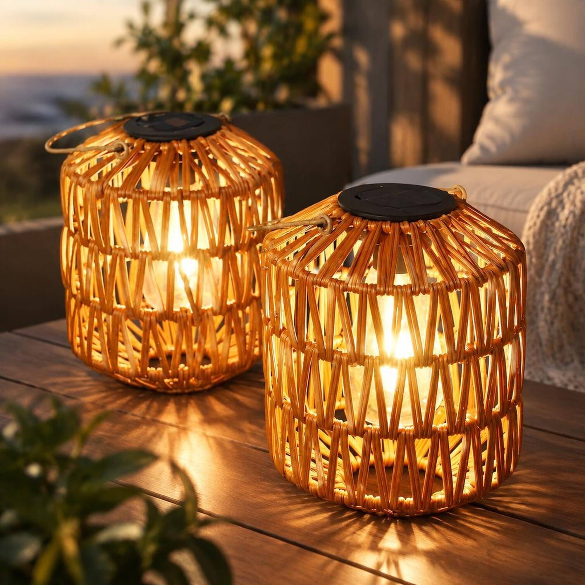 RYHNUYNE 2 Pack Waterproof Rattan Solar Lanterns for Yard, Outdoor ...