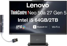 Lenovo - Upgraded - ThinkCentre Neo 50a All-in-One 24 FHD Display (i5-13420H, 64GB, 2TB SSD, Intel UHD, Win 11 Pro) w/USB Hub - Eclipse Black