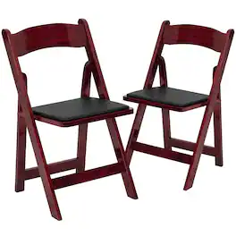 Emma + Oliver - 2 Pack Wedding Party Event Wood Folding Chair with Vinyl Padded Seat - Mahogany