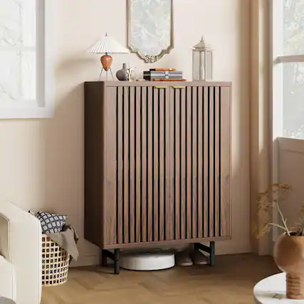 Front. GARVEE - Shoe Cabinet, 6-Tier Shoe Storage Organizer with Doors,Modern Farmhouse Entryway Hallway Furniture,Dark Walnut - Brown.