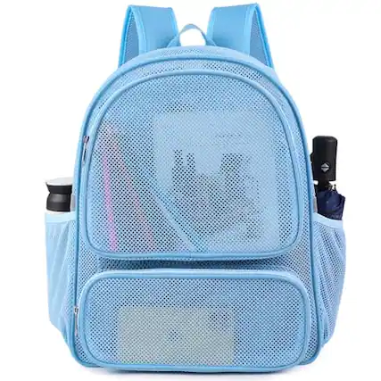 Front. Pacoar Cade - Mesh Backpack For Adults School Bookbag Semi-transparent Net Pack Gym Work Sports Travel (pink) - Blue.
