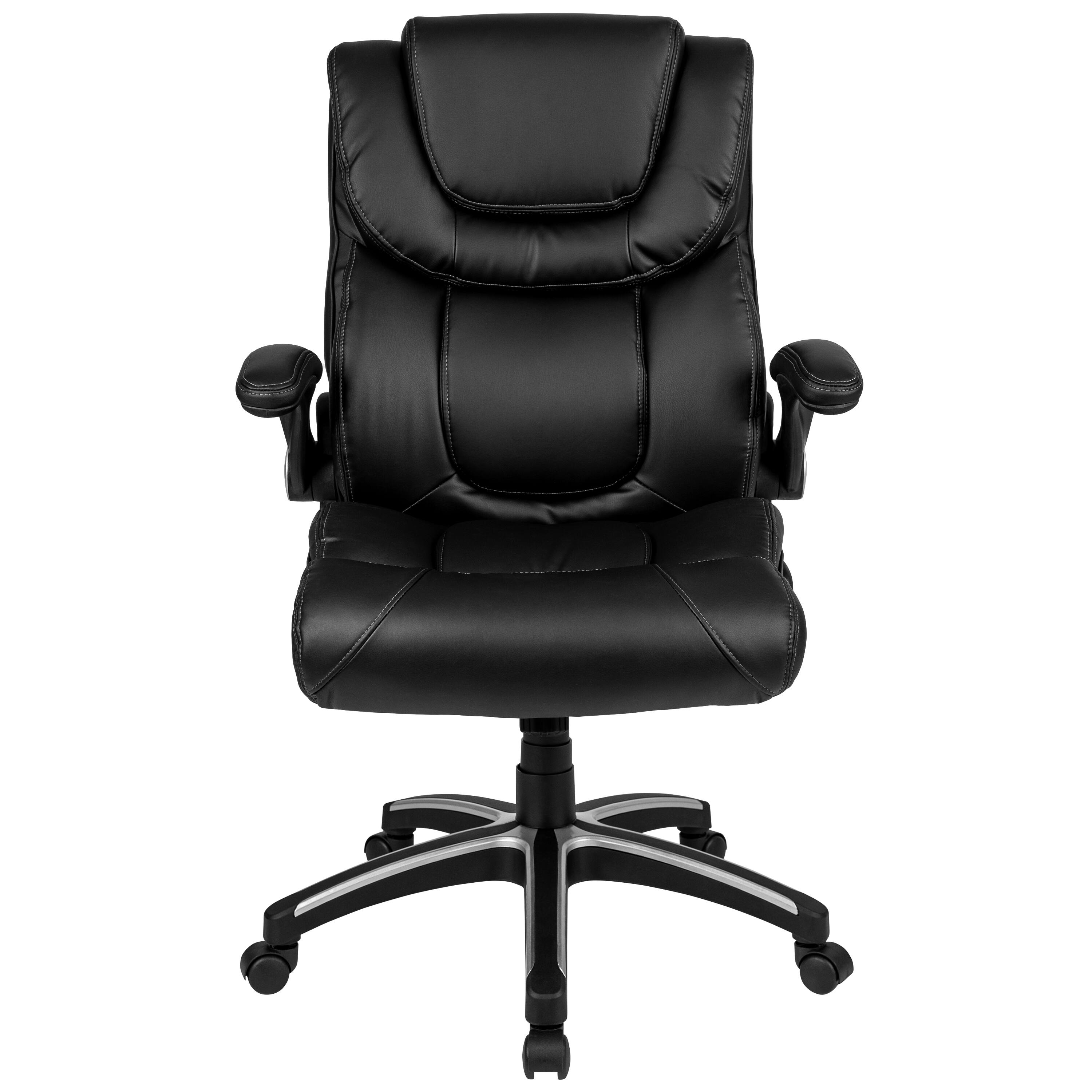 Alt View 7. Emma + Oliver - High Back Leather Executive Swivel Office Chair with Double Layered Headrest and Open Arms - Black.