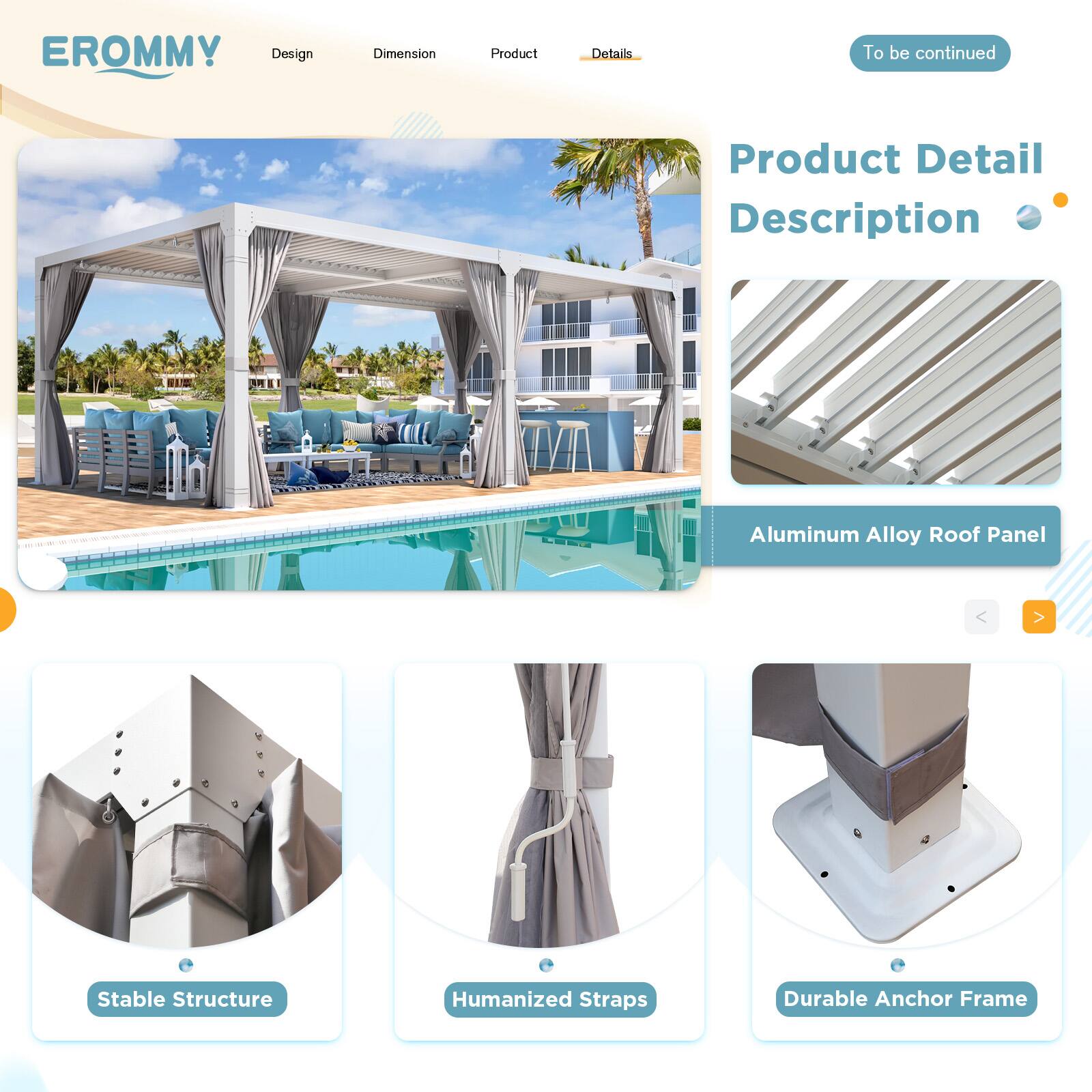 EROMMY Design Dimension Product Details

Product Detail Description

- Aluminum Alloy Roof Panel
- Stable Structure
- Humanized Straps
- Durable Anchor Frame