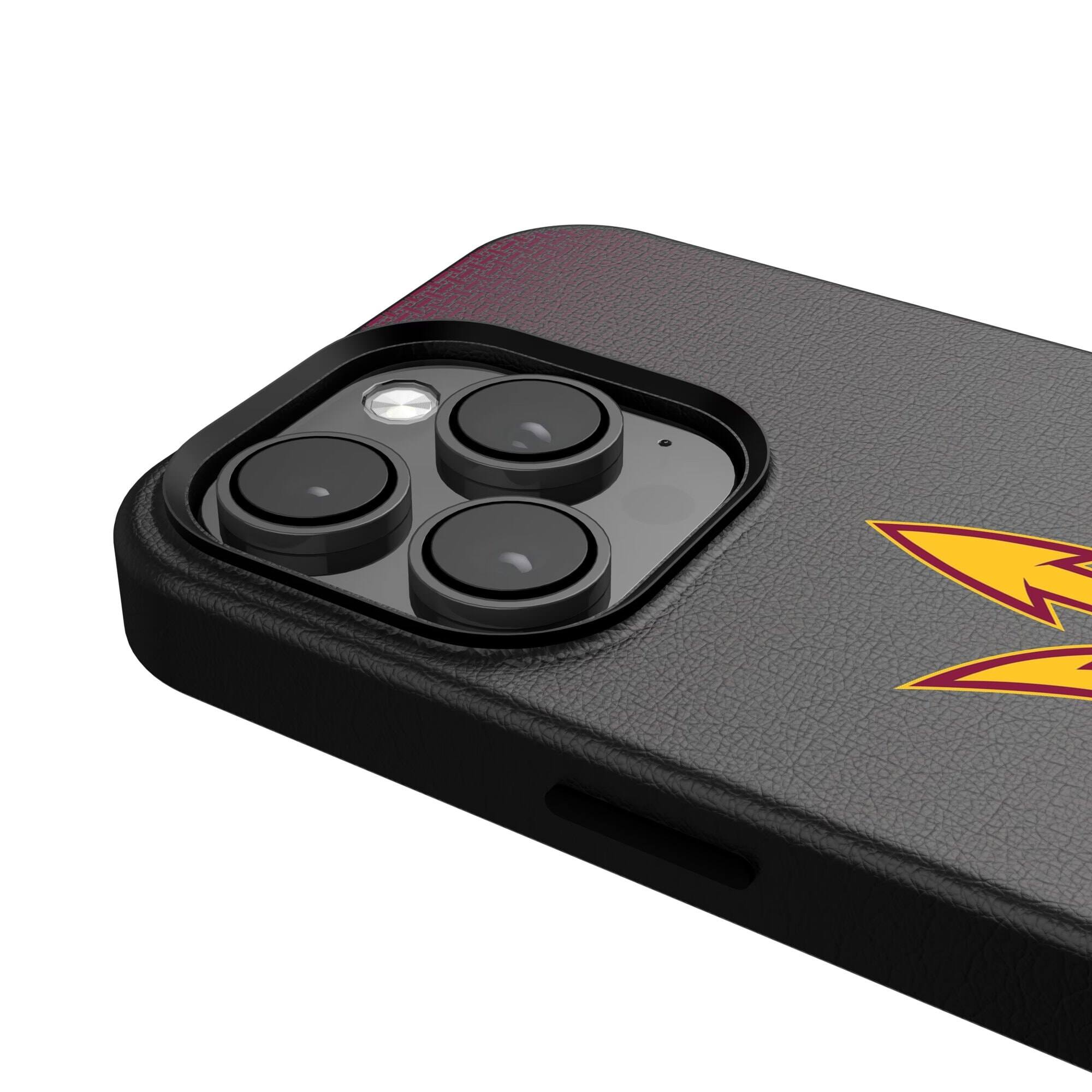 Alt View 3. Keyscaper - Arizona State Sun Devils Linen Logo iPhone Magnetic Bump Case - 15 Plus - Black.