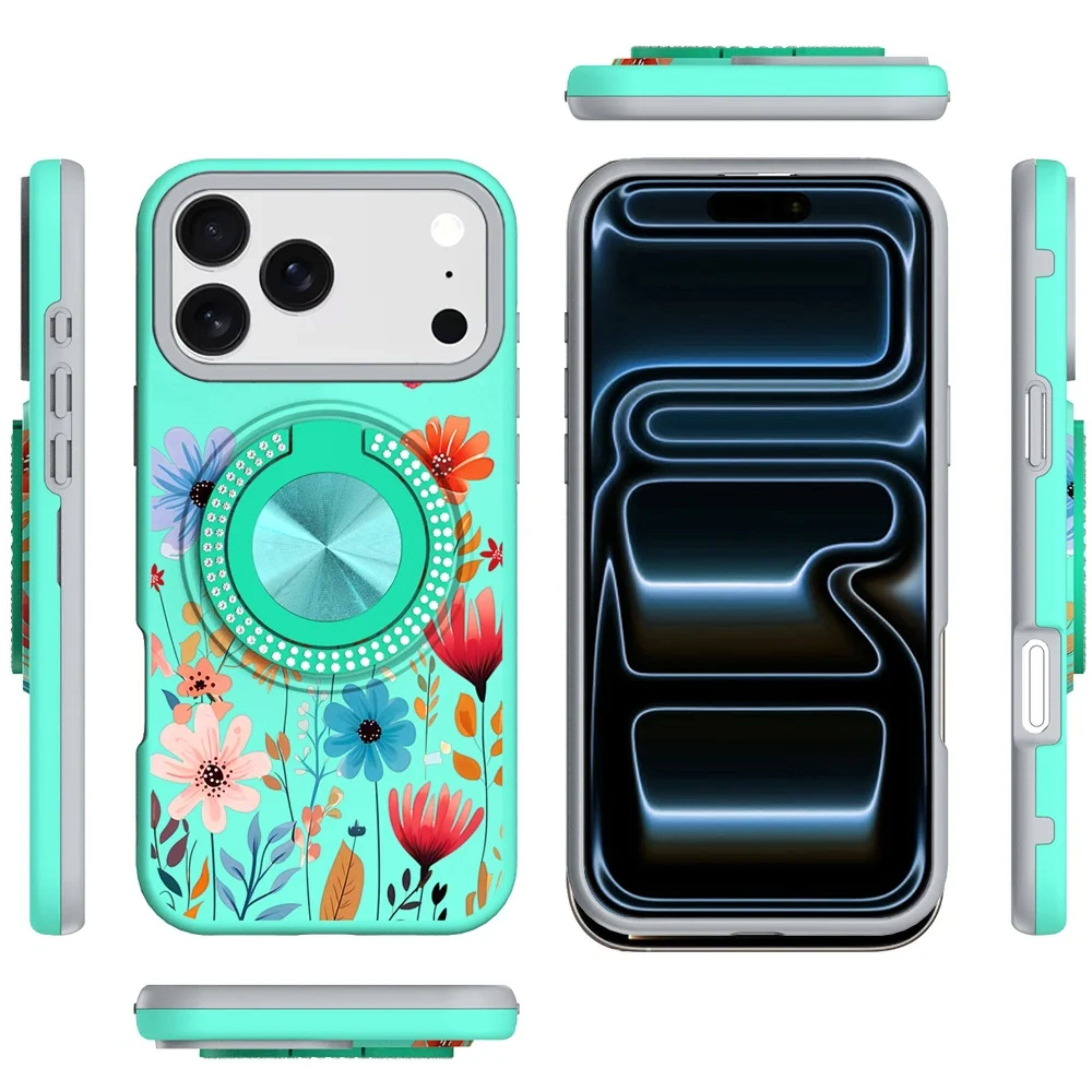 Angle. Kitcheniva - Luxury Printed Case With Tempered Glass For iPhone 17 Pro Max Floral - Multicolor.