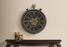 BreeBe - Clocks, 24' Round, Gear Mechanism, Wall Clock, Transitional - Brown