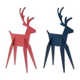 BreeBe - Modern Metal Deer Figurine (Set of 6) - Red, Green