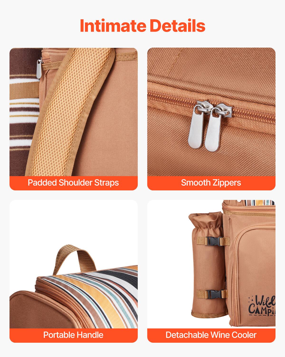 Intimate Details

- Padded Shoulder Straps
- Smooth Zippers
- Portable Handle
- Detachable Wine Cooler