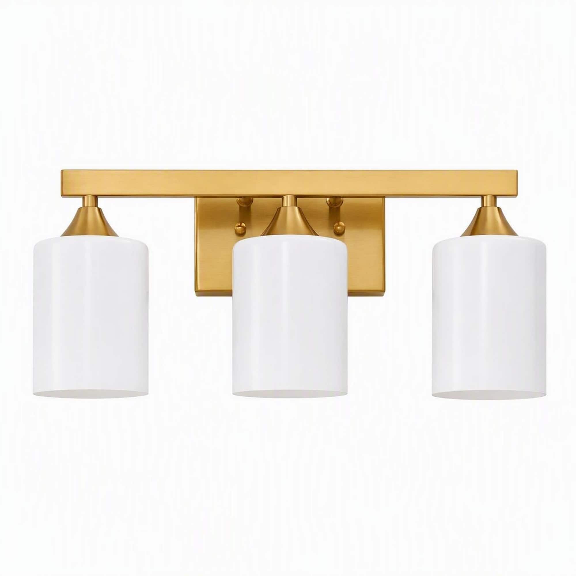 RYHNUYNE - 3-Light Brushed Gold Bathroom Vanity Light with Frosted Glass Shades, Moisture-Resistant Metal Frame price history on PriceWatchPro