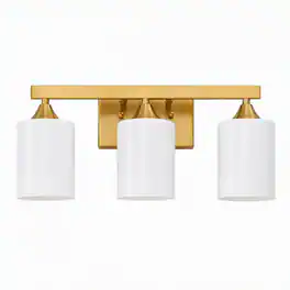RYHNUYNE - 3-Light Brushed Gold Bathroom Vanity Light with Frosted Glass Shades, Moisture-Resistant Metal Frame