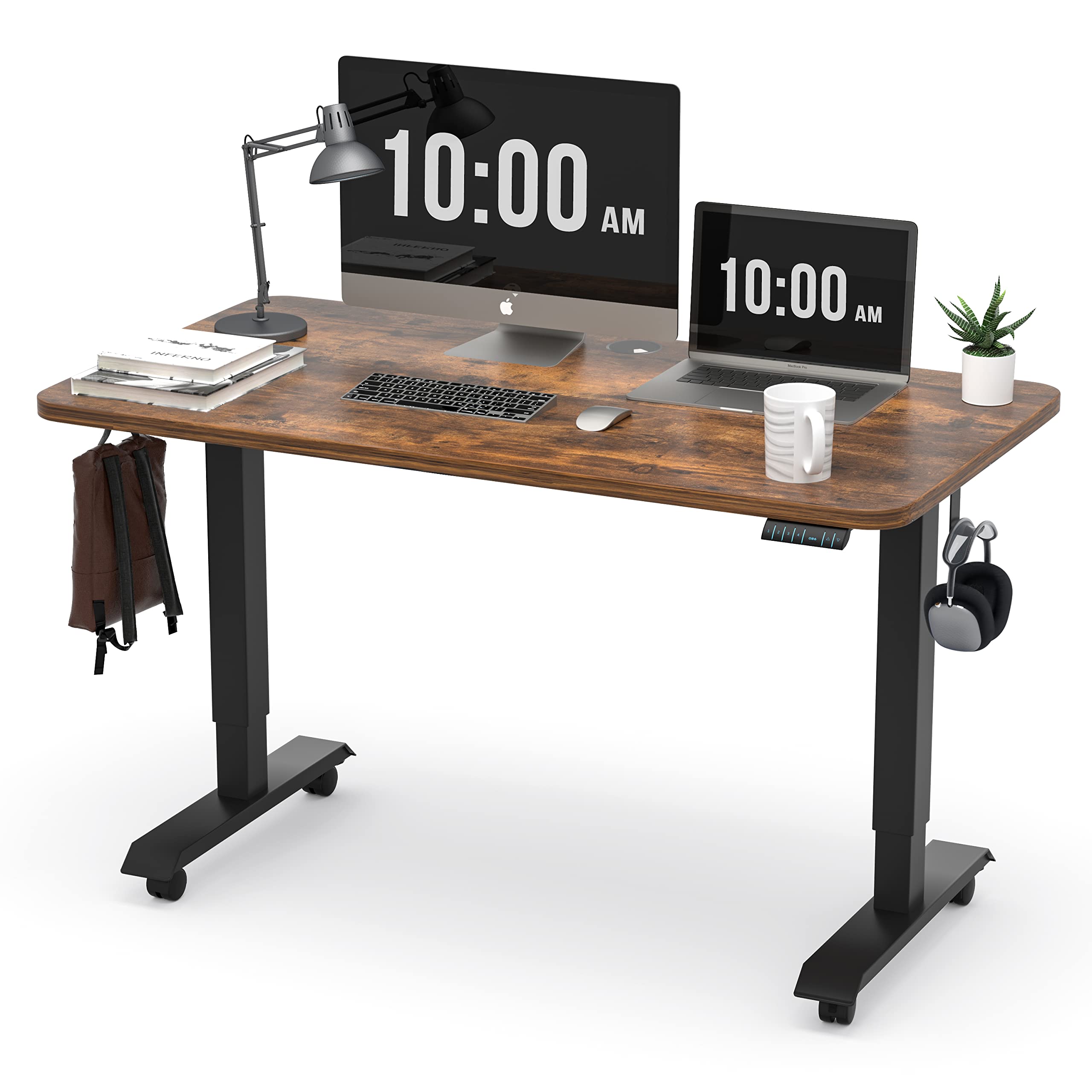 Hirose Alice - Monomi Electric Height Adjustable Standing Desk, Ergonomic Home Office Sit/Stand Up Desk (Steel Frame/Top) - Rustic Brown 47.2（solo use）