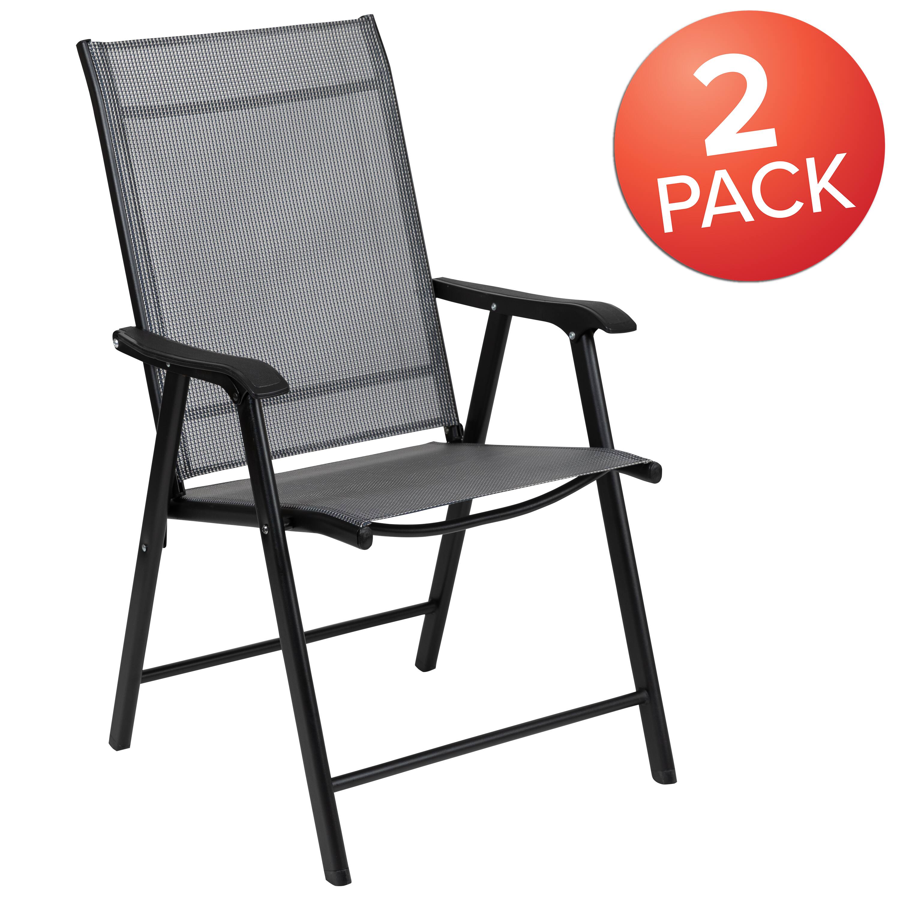 Alt View 1. Emma + Oliver - Outdoor Folding Patio Sling Chair / Portable Chair (2 Pack) - Gray.