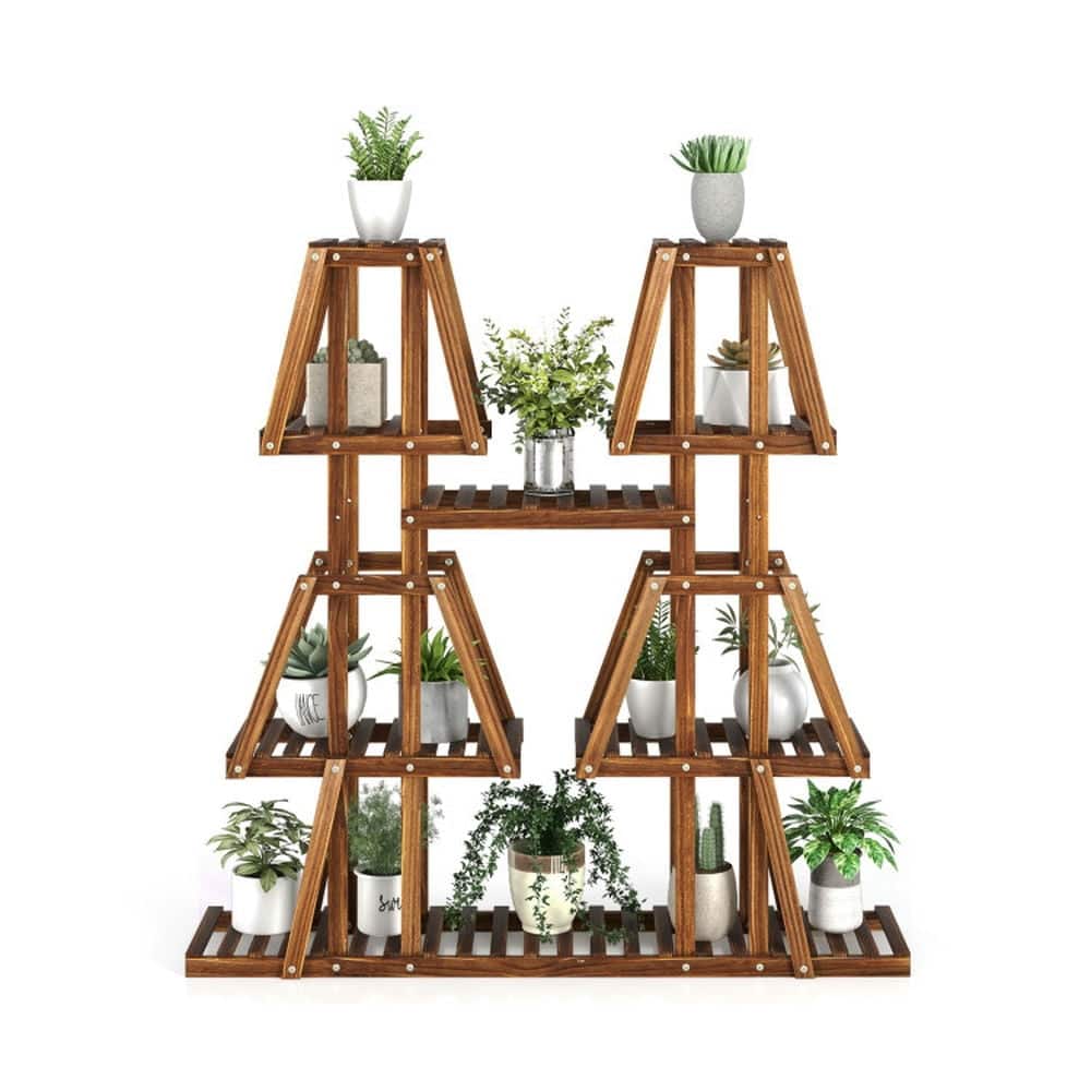 Kadyn - Raised Garden Stands, Raised Planter Stands, Elevated Flower Stands,5-Tier 10 Potted Wood Plant Stand for Plants