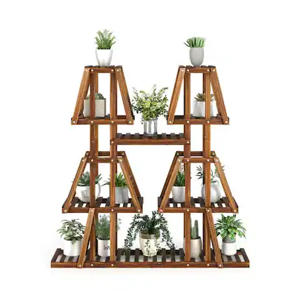 Front. Kadyn - Raised Garden Stands, Raised Planter Stands, Elevated Flower Stands,5-Tier 10 Potted Wood Plant Stand for Plants.