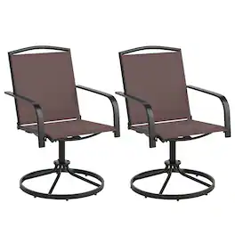 Gymax - Patio Swivel Chairs Set of 2 w/ High Back & Round Metal Base for Backyard - Brown