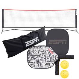 ESPN - Pickleball Net Set (2 paddles, 2 balls, 1 portable net and carry bag - Black