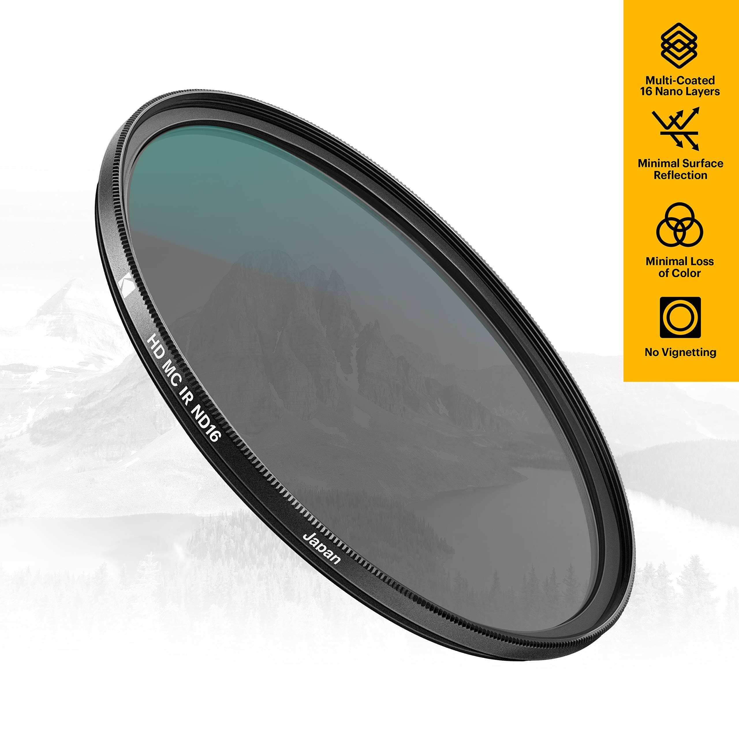 HD MC IR ND16  
Japan  

Multi-Coated 16 Nano Layers  
Minimal Surface Reflection  
Minimal Loss of Color  
No Vignetting