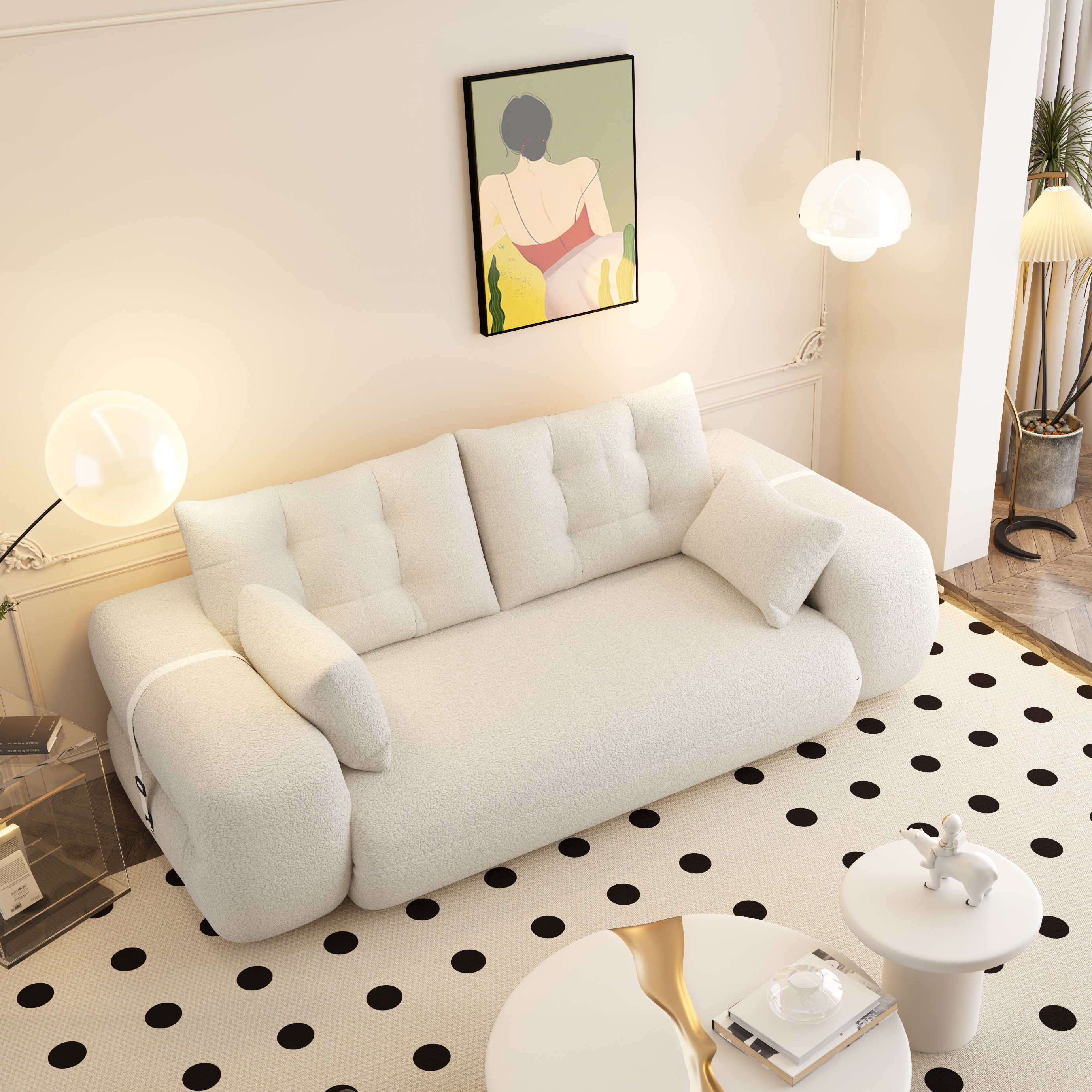Anysun - Sofa Bed - 3-in-1 Foldable Sleeper, Teddy Fabric, Foam-Filled, for Living Room, Guest Bed & Playroom - White