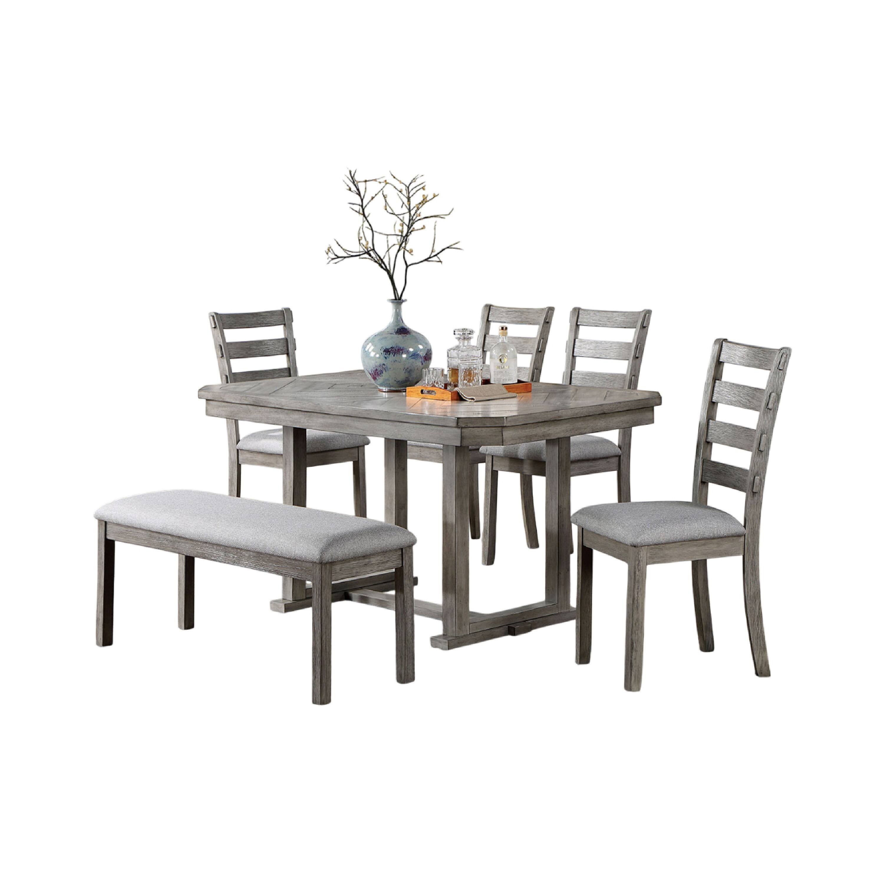 Manhattan Lane - Lais 6pc Dining Table Set with Bench, 4 Ladderback Chairs - Gray
