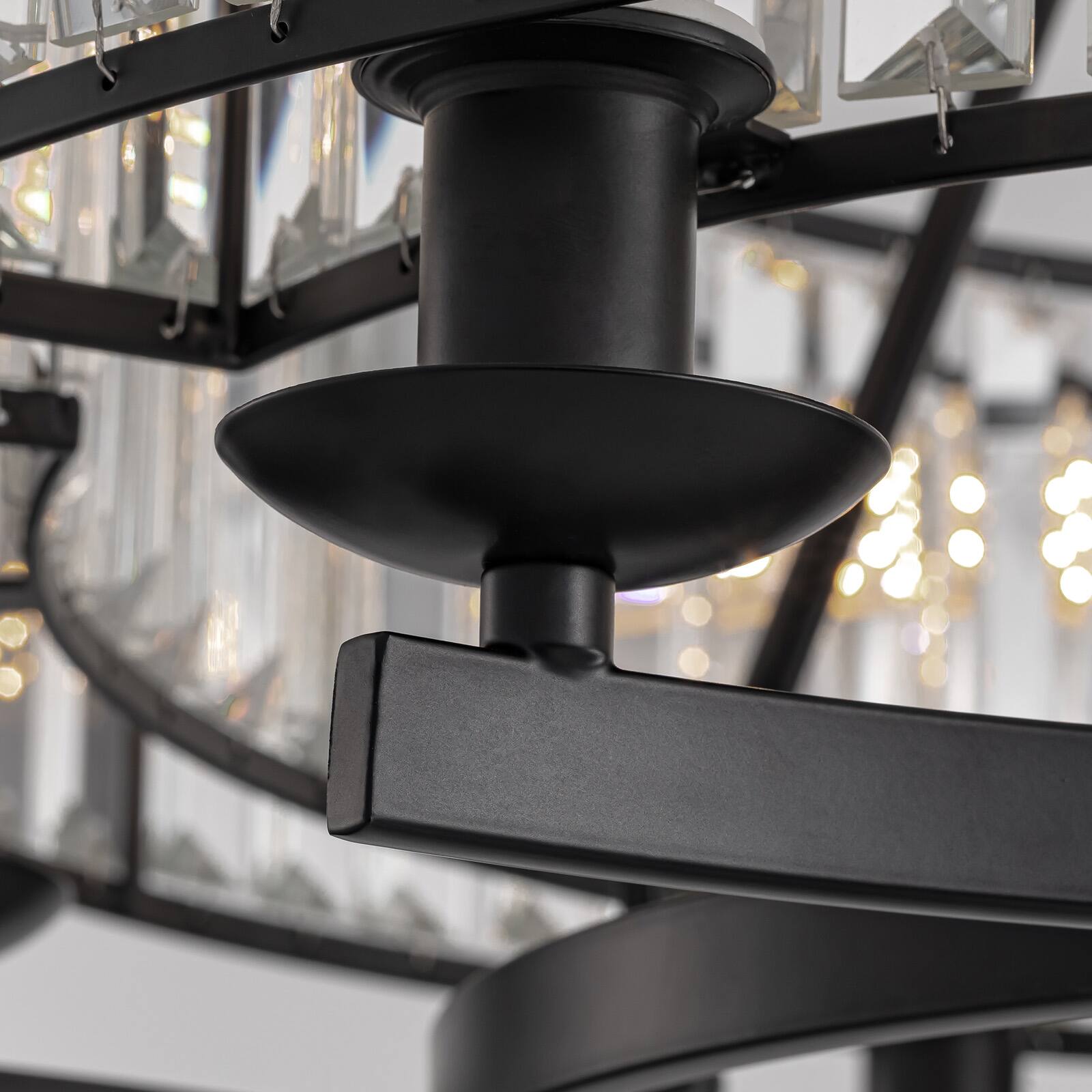 Alt View 9. Siljoy - 23.6" Black Farmhouse 6-Light Round Crystal Chandelier Adjustable Chain for Dining Room Kitchen Island Foyer - Black.