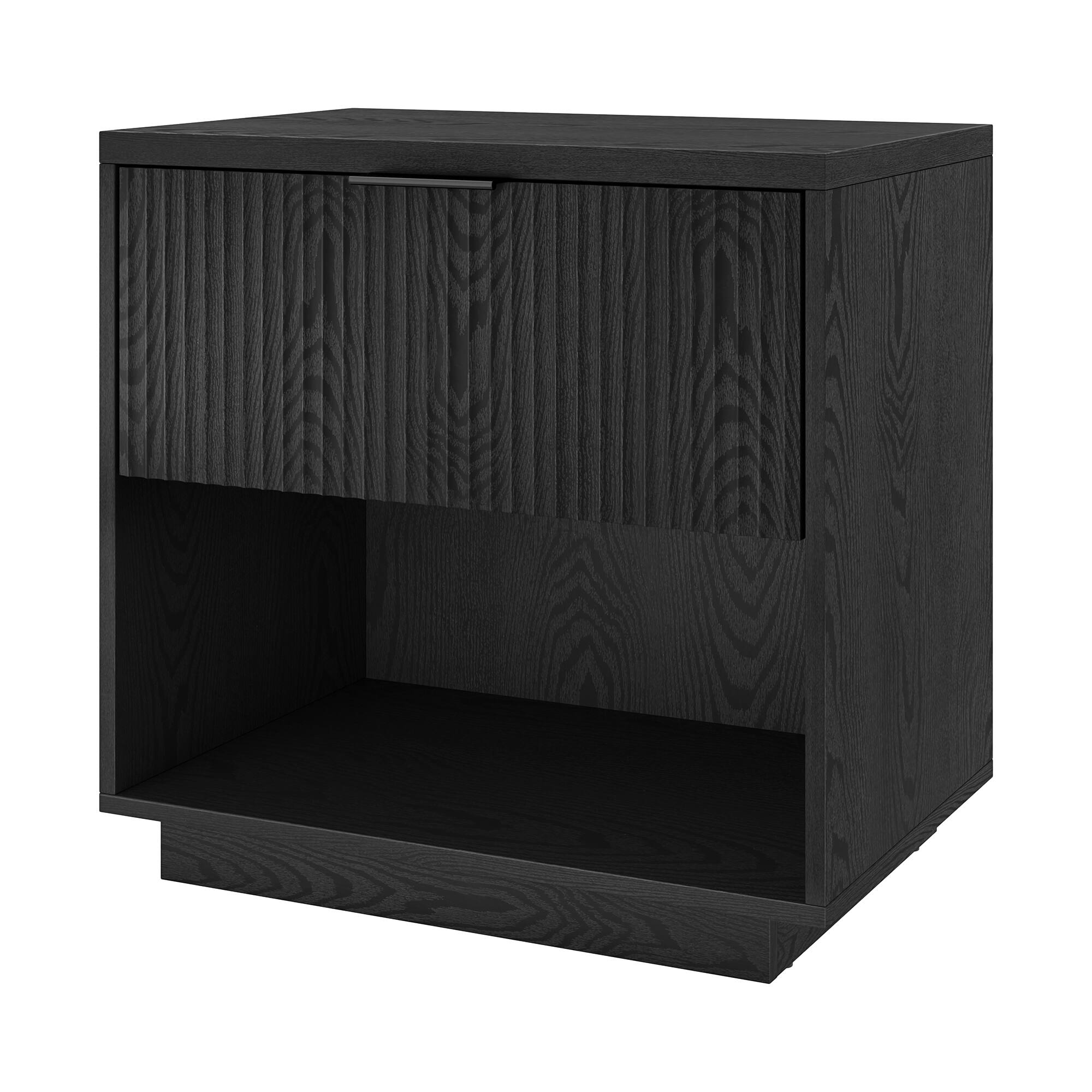 Left. Hudson&Canal - Karten 24" Wide Rectangular Fluted Nightstand in Black Grain - Black.