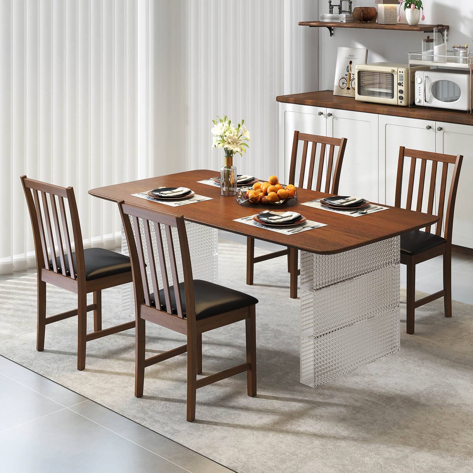 Alt View 4. Costway - Costway Modern Dining Chairs Set of 4 with Rubber Wood Frame, Slat Tilt Backrest - Brown+Black.