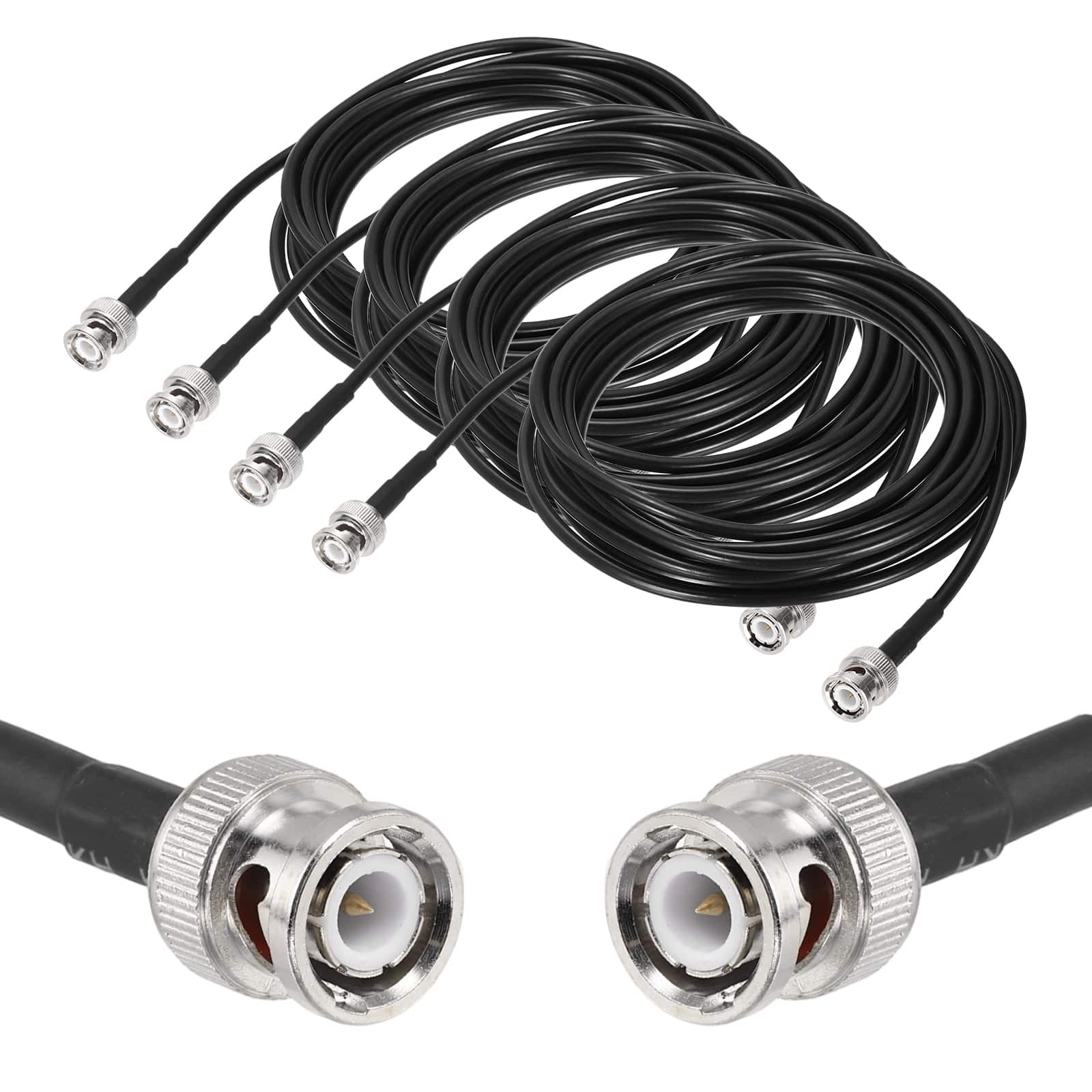 Unique Bargains - 4pcs RG58 Coaxial Cable BNC Male to BNC Male 50 Ohm 15ft - Black