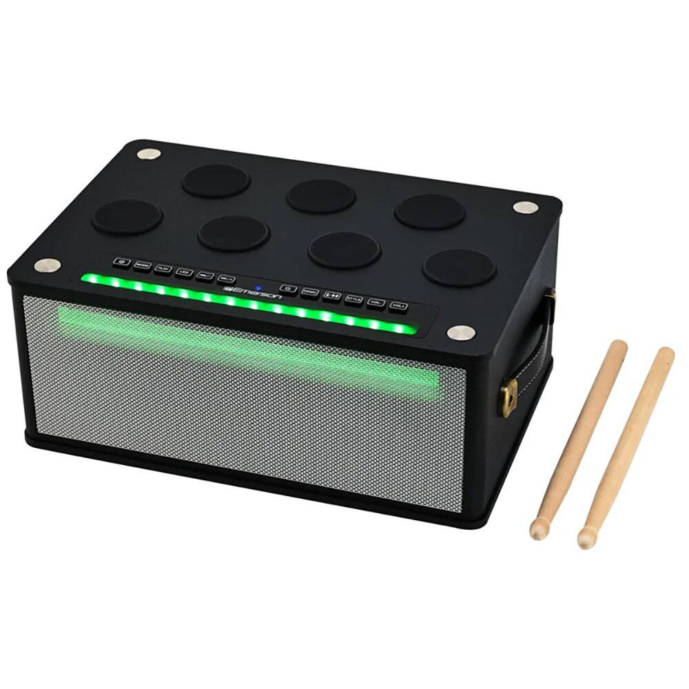 Front. Emerson - Emerson Bluetooth Party Speaker with Digital Drum Function - Black - Black.