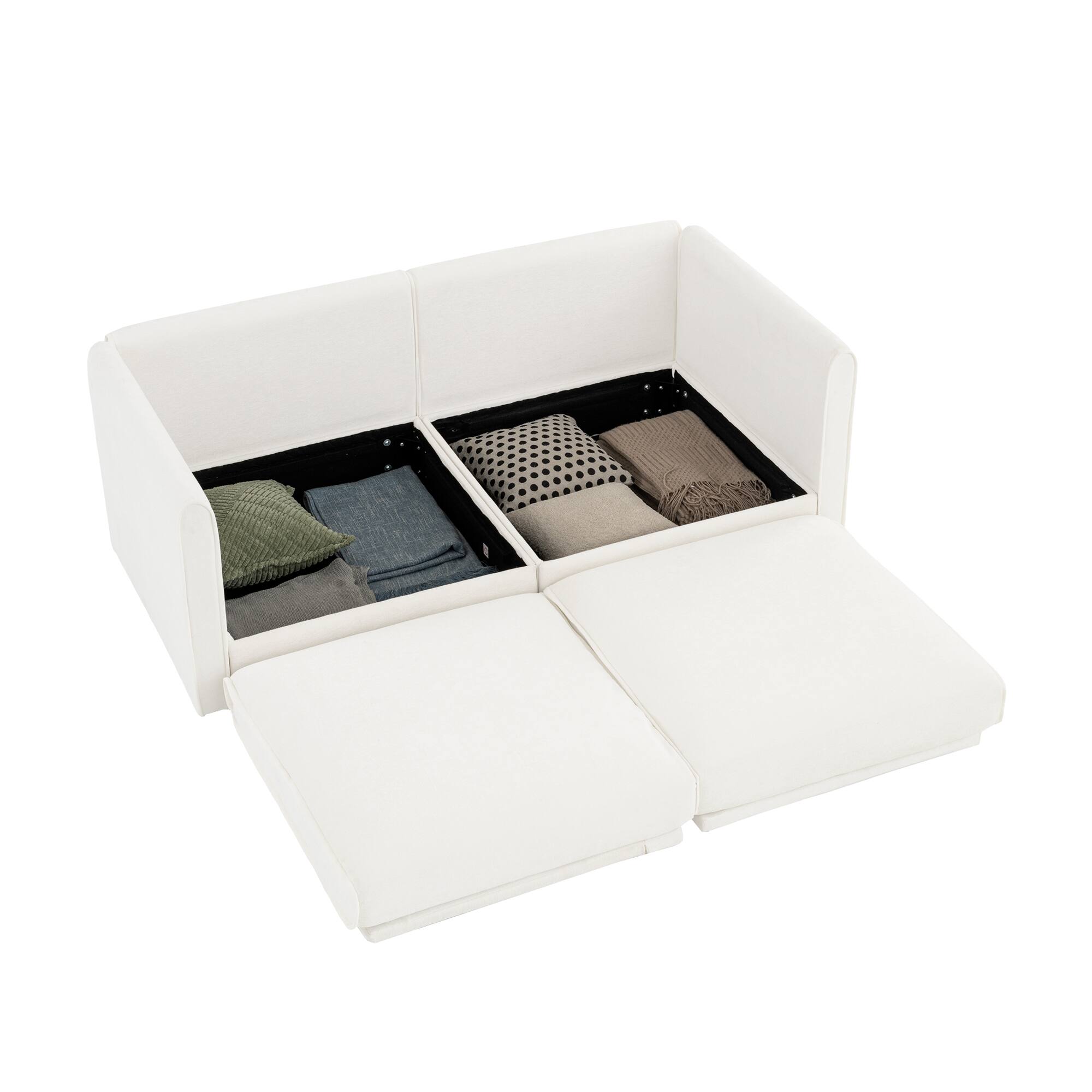 Left. Anysun - Chenille 2-Seater Loveseat with Hidden Storage - Cylindrical Backrest & Armrests, Modern Fabric Design - White.