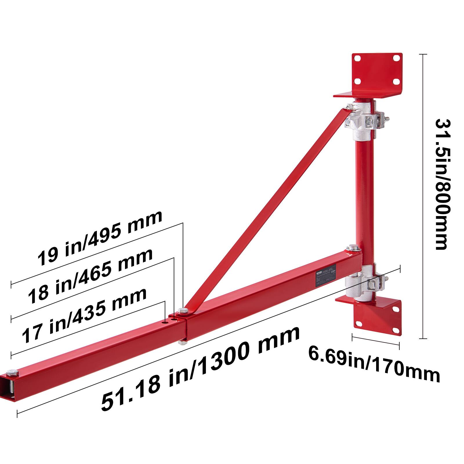 31 in/495 mm  
31.5 in/800 mm  
19 in/495 mm  
18 in/465 mm  
17 in/435 mm  
51.18 in/1300 mm  
6.69 in/170 mm