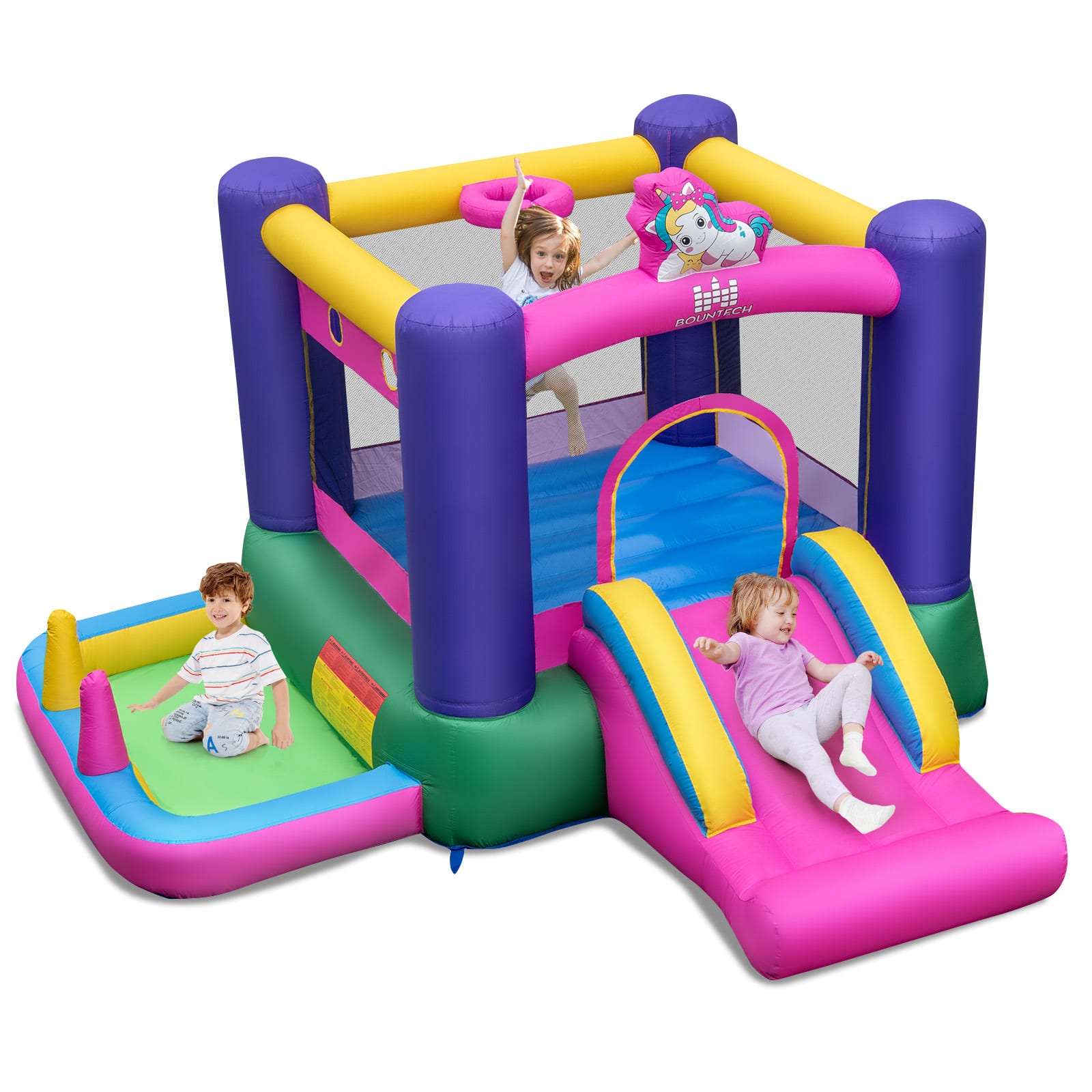 Gymax - Inflatable Bounce House Kids 6-in-1 Bouncy Castle Pitching Game Blower Excluded - Multi-color