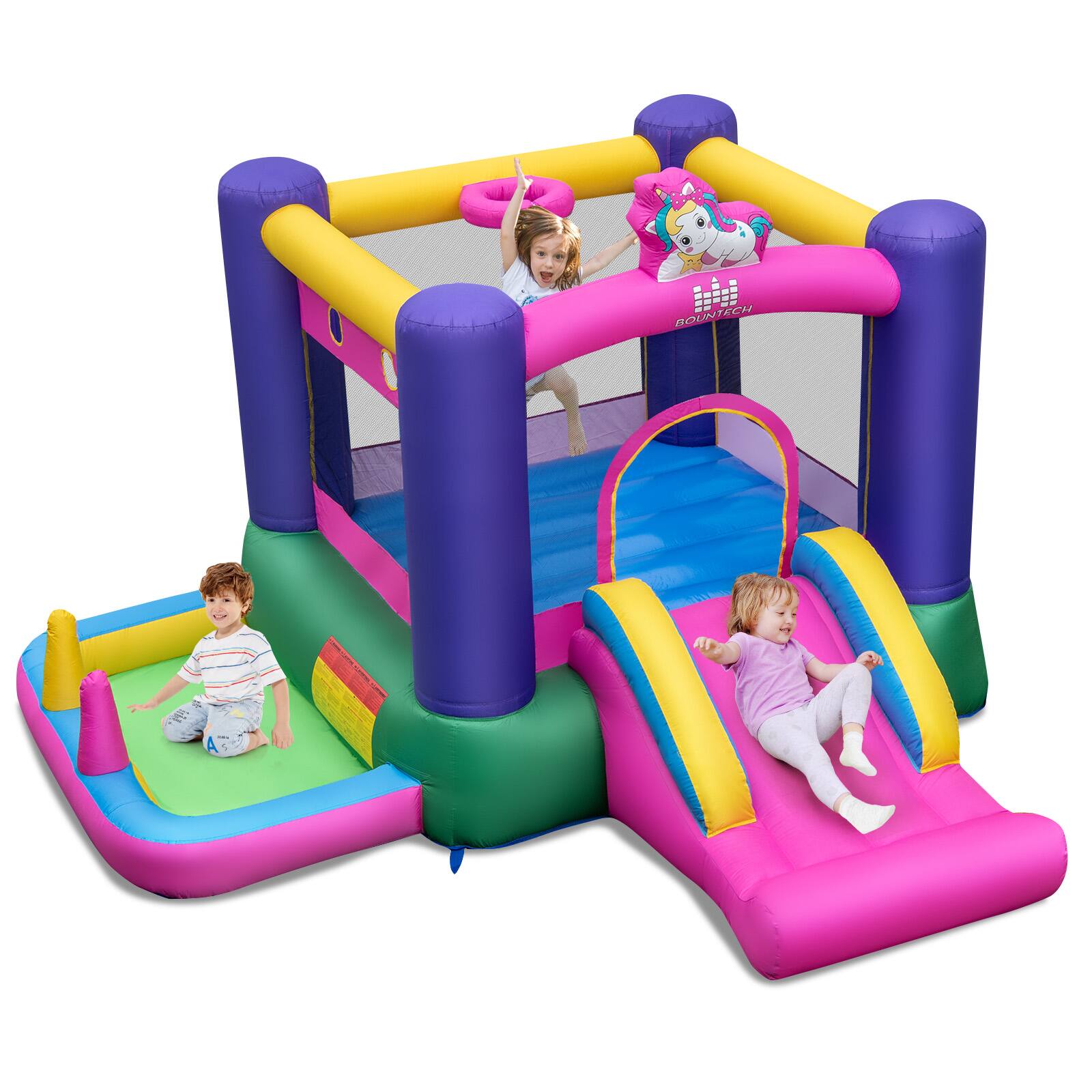 Gymax - Inflatable Bounce House Kids 6-in-1 Bouncy Castle Pitching Game Blower Excluded - Multi-color