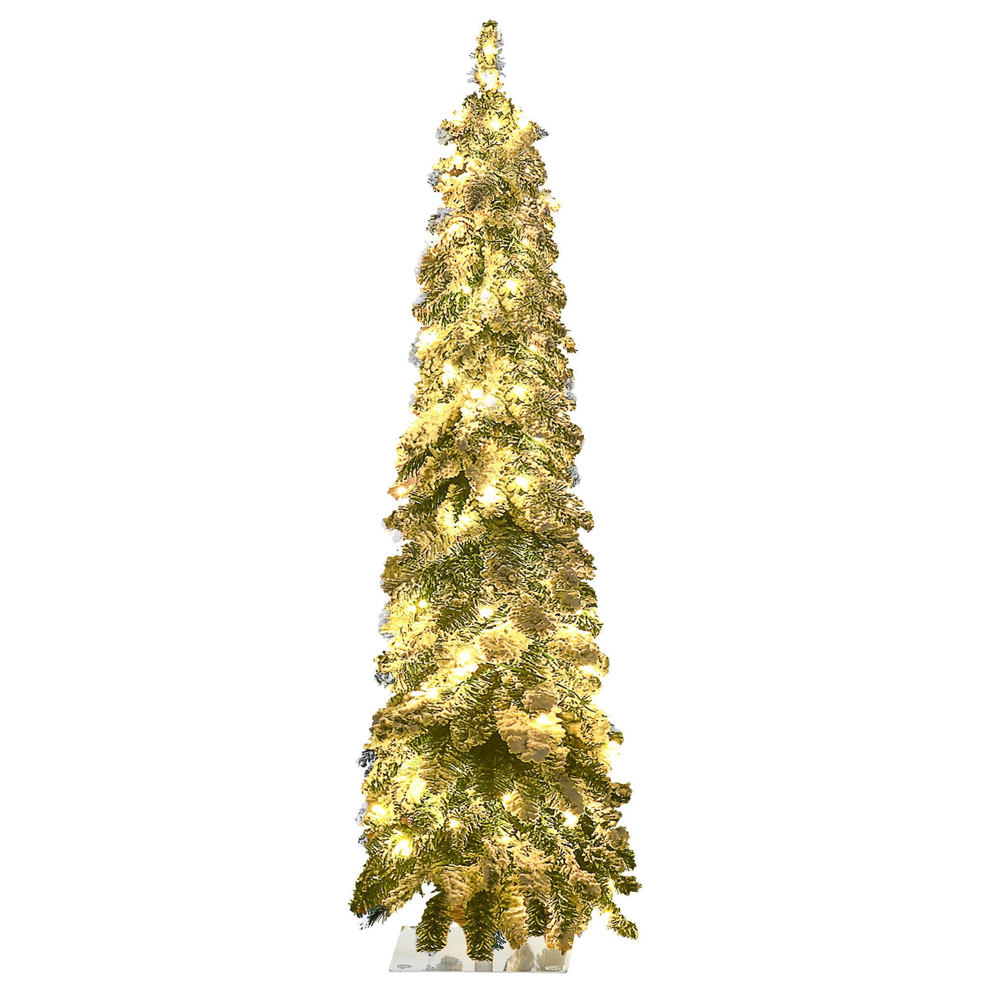 Alt View 5. BreeBe - 4ft Tall Prelit Pencil Artificial Christmas Tree Holiday DÃ©cor with 225 Snow Flocked Branches - Green.