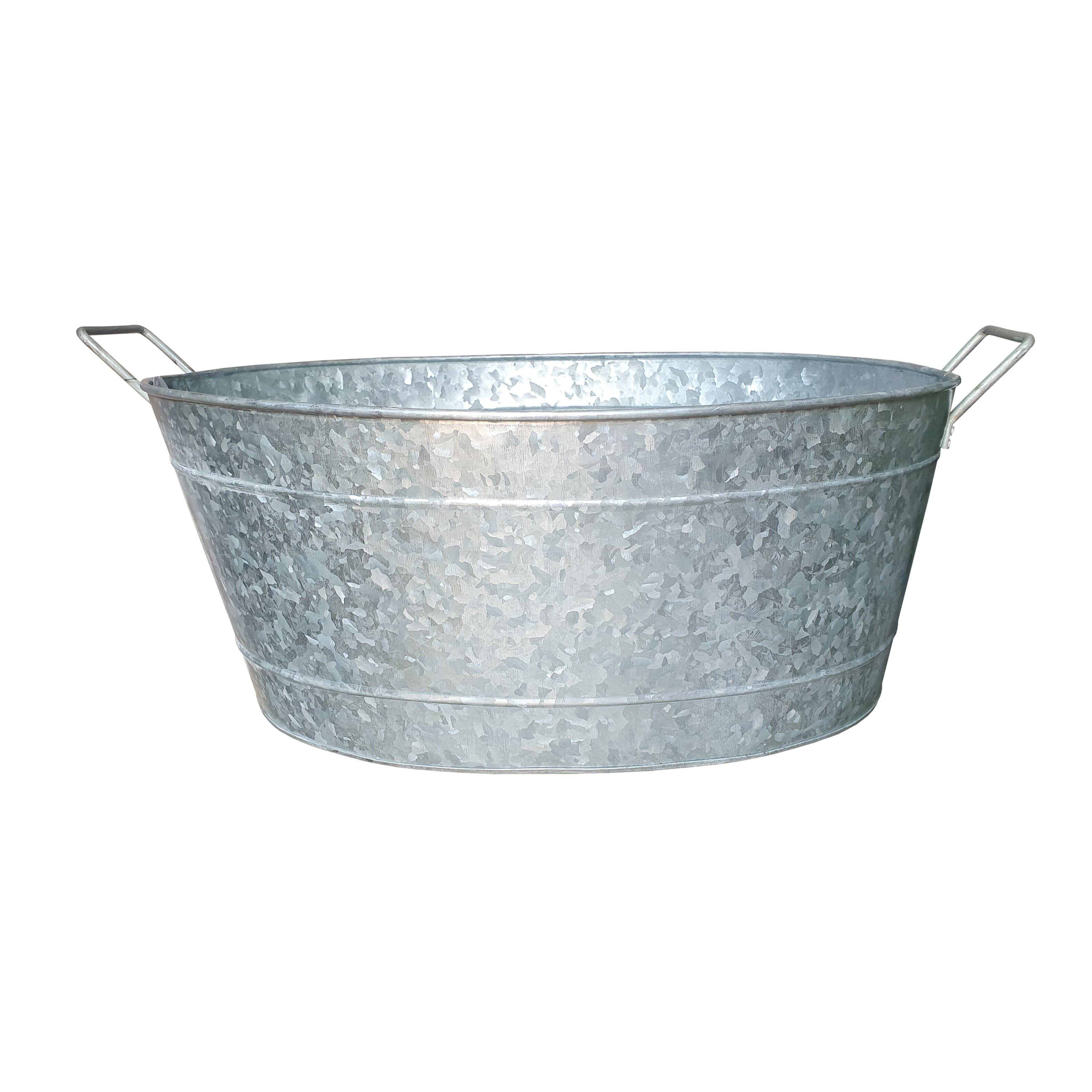 Alt View 1. Manhattan Lane - Lola Embossed Design Oval Shape Galvanized Steel Tub with Side Handles, Small - Silver.
