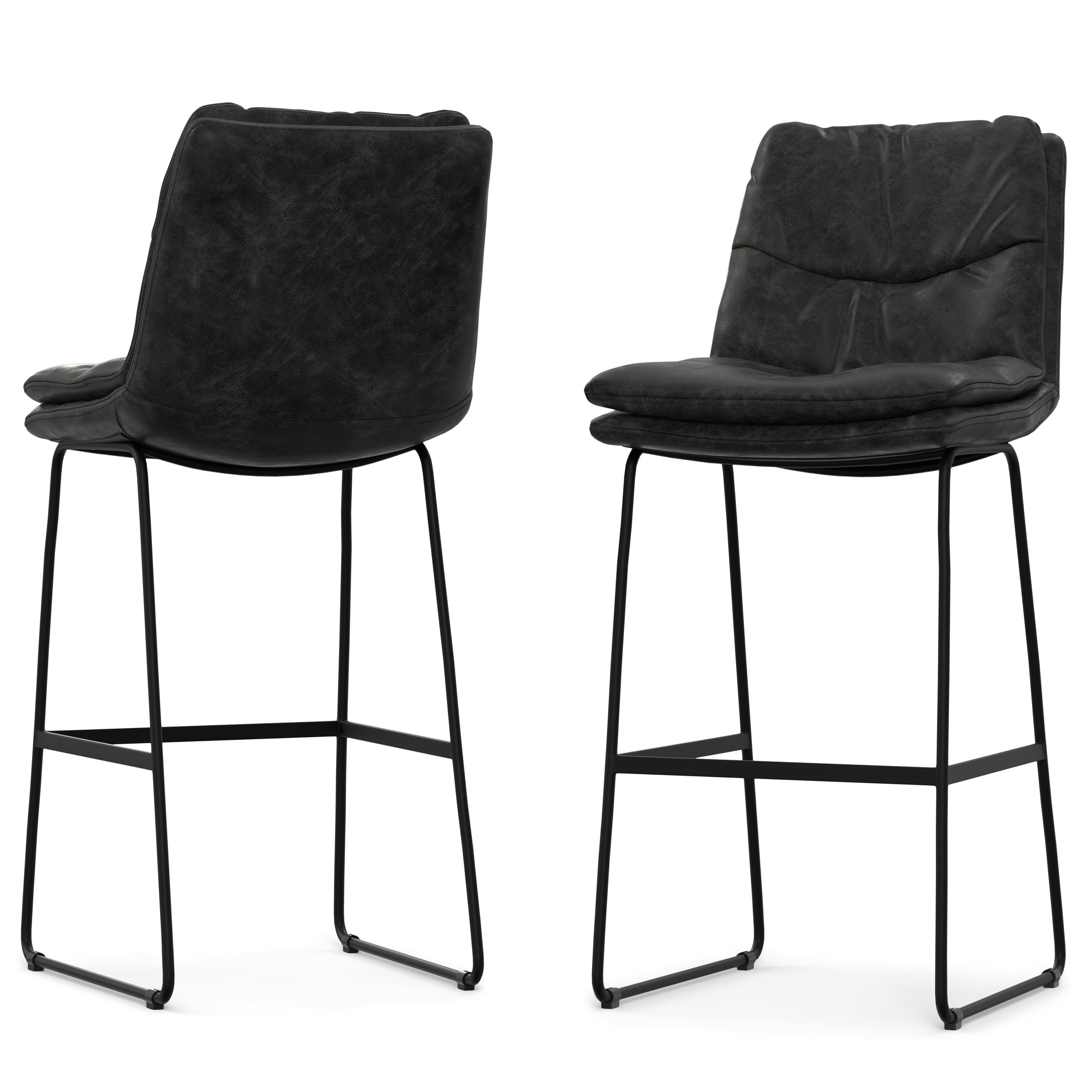 Simpli Home - Danika Mid Century Modern Bar Stool (Set of 2) Vegan Faux Leather - Distressed Charcoal Grey