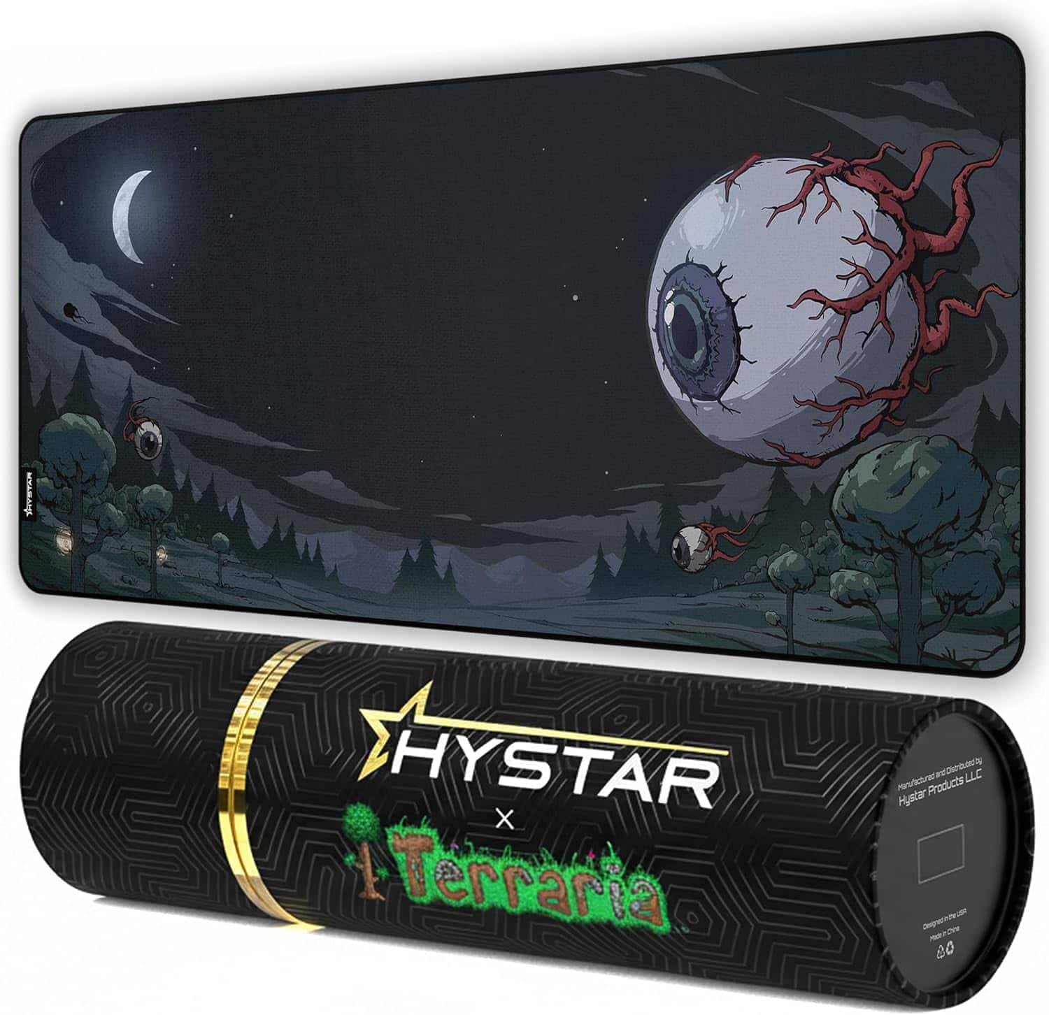 Hystar - Terraria Extended Gaming Mouse Pad | 5mm Thick, Waterproof Surface, Polyester Fabric, & Rubber Base | 36" x 16" - Black