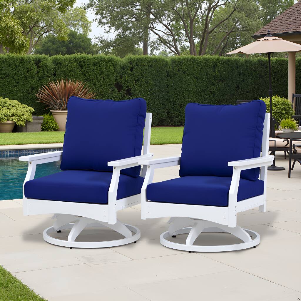 Angle. LuXeo - Aspen Rock/Swivel Deep Seating Chairs-White/Navy Cushion (Set of 2) - White/Navy Cushion.
