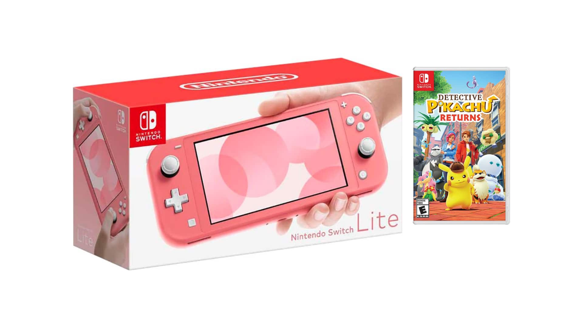 Switch Lite Coral + Detective Pikachu Returns Bundle - Nintendo Switch